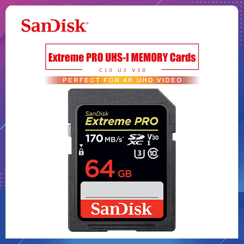 Карта памяти SanDisk 32 Гб 64 Экстремальная Pro SDHC/SDXC sd карта 128 ГБ 256 C10 U3 V30 UHS I для