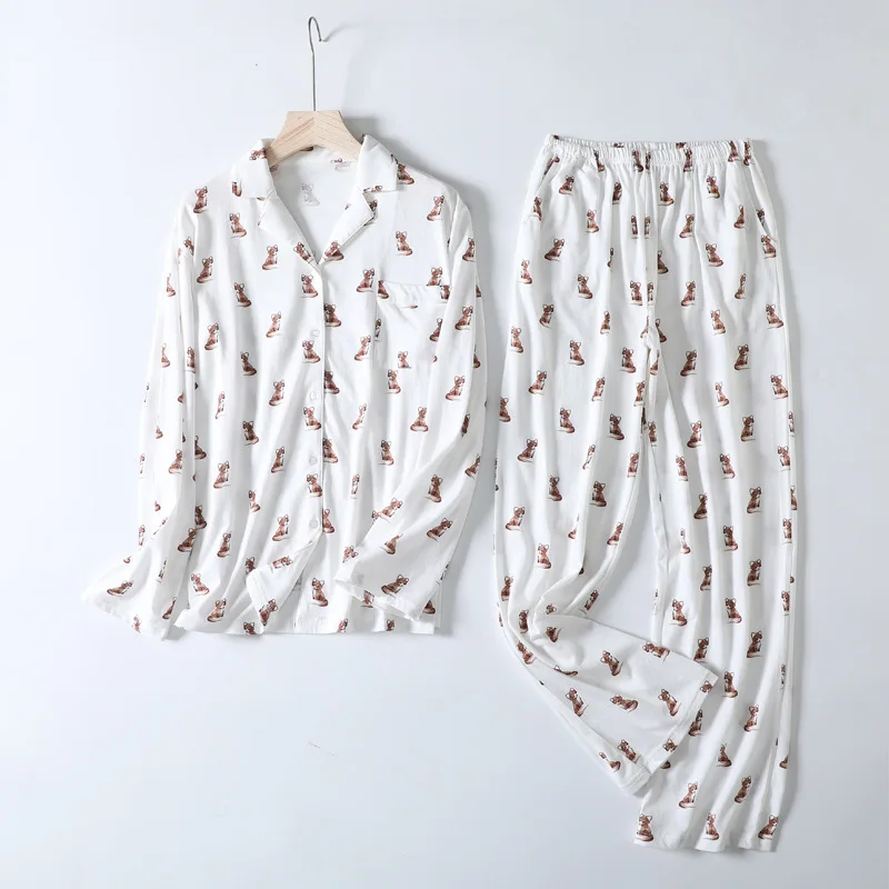 

Новый осенний хлопковый Повседневный Пижамный костюм, свободный, удобный, дышащий, брюки с длинным рукавом, повседневная домашняя одежда