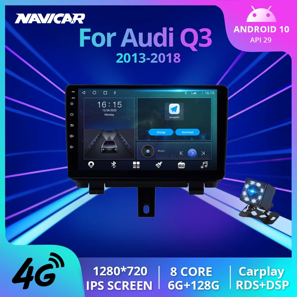 

2 Din Android 2013 автомобильный радиоплеер для Audi Q3 2018-Автомобильный мультимедийный плеер Android радио GPS навигация Carplay IPS экран