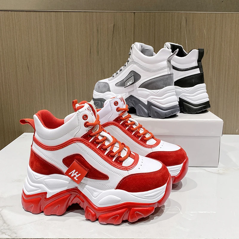 Женские кроссовки на танкетке красные Повседневные Удобные для бега | Обувь