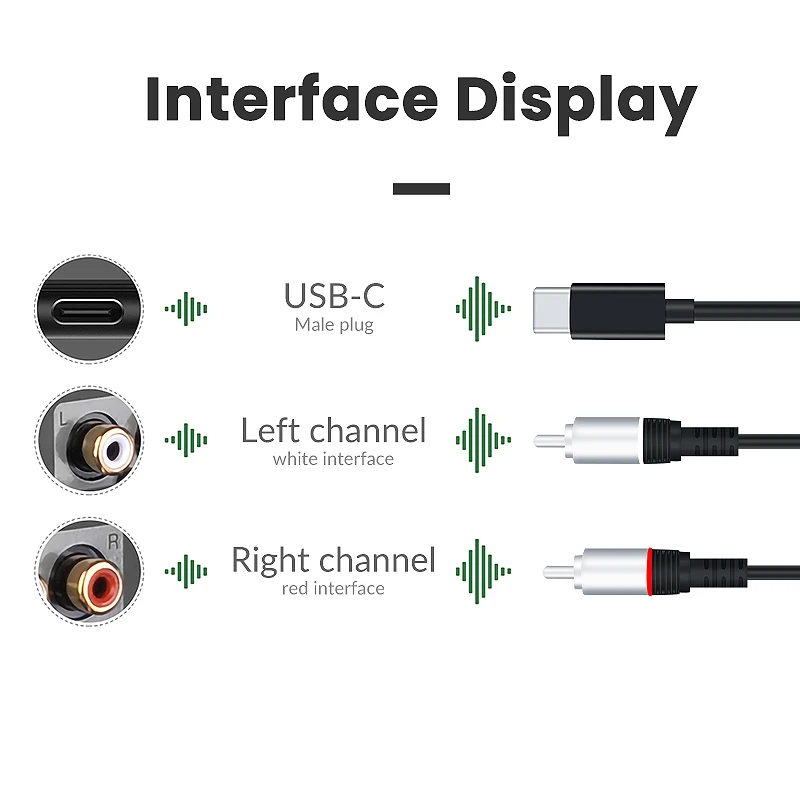 Аудиокабель USB C/2 RCA YOSAM 1 м переходник Type-C на аудиокабель совместимый с усилителем