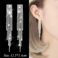 delysia king women versatile high grade crystal long tassel earrings 2021 trendy elegant temperament banquet eardrop