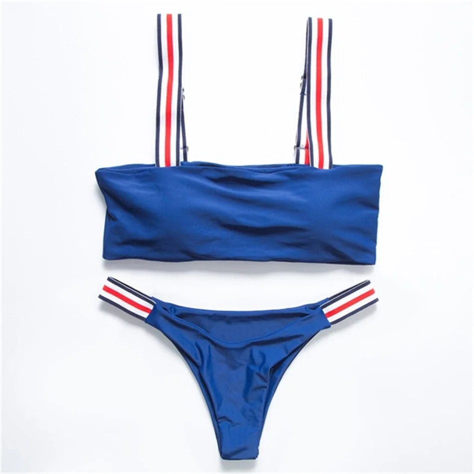 Женский купальник бандо однотонный бикини нейлоновый ремешок сексуальный