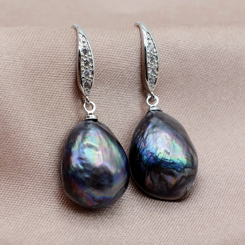 

Pearl drop earrings, unique baroque black pearls, 925 sterling silver earrings, women's pearl earrings, free shipping