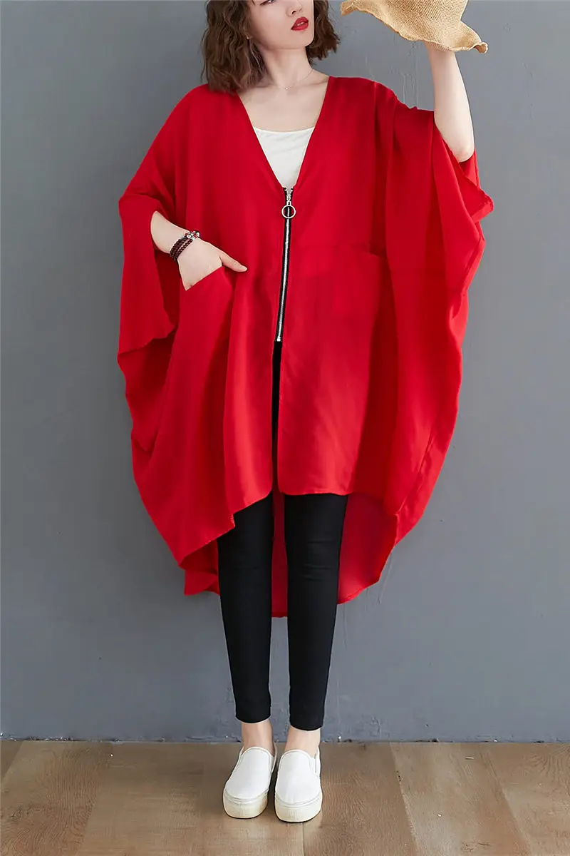 

Air-conditioning Suit Women's Summer 2021 New Large Size Bat Sleeve Cardigan Lady Anti-ultraviolet Chiffon Sunscreen Shirt aq283