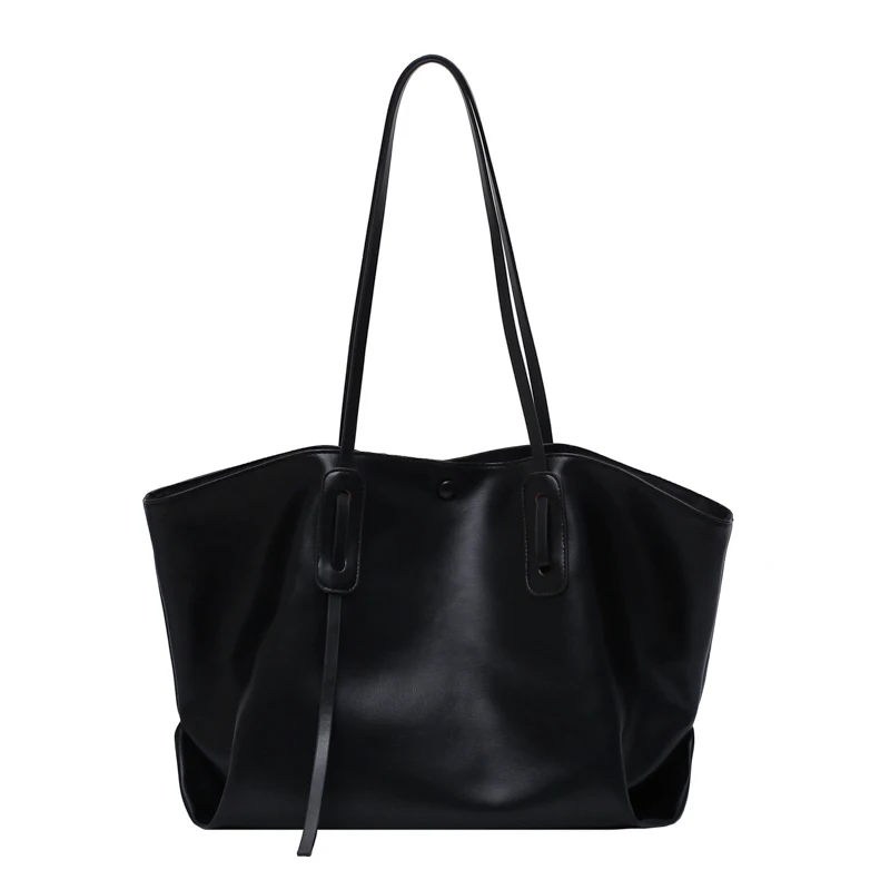 

Large Capacity Casual Tote Soft PU Leather Hand Bags Handbags Buckle Bucket Bag For Women Tote