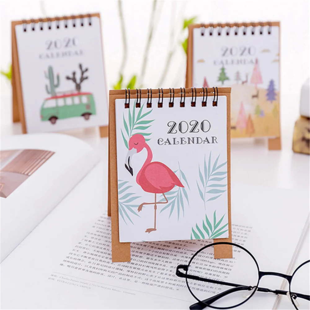 1PC Cute Cartoon Flamingo Desktop Calendar Mini Daily Schedule Table Planner Yearly Agenda Organizer School Office Supplies