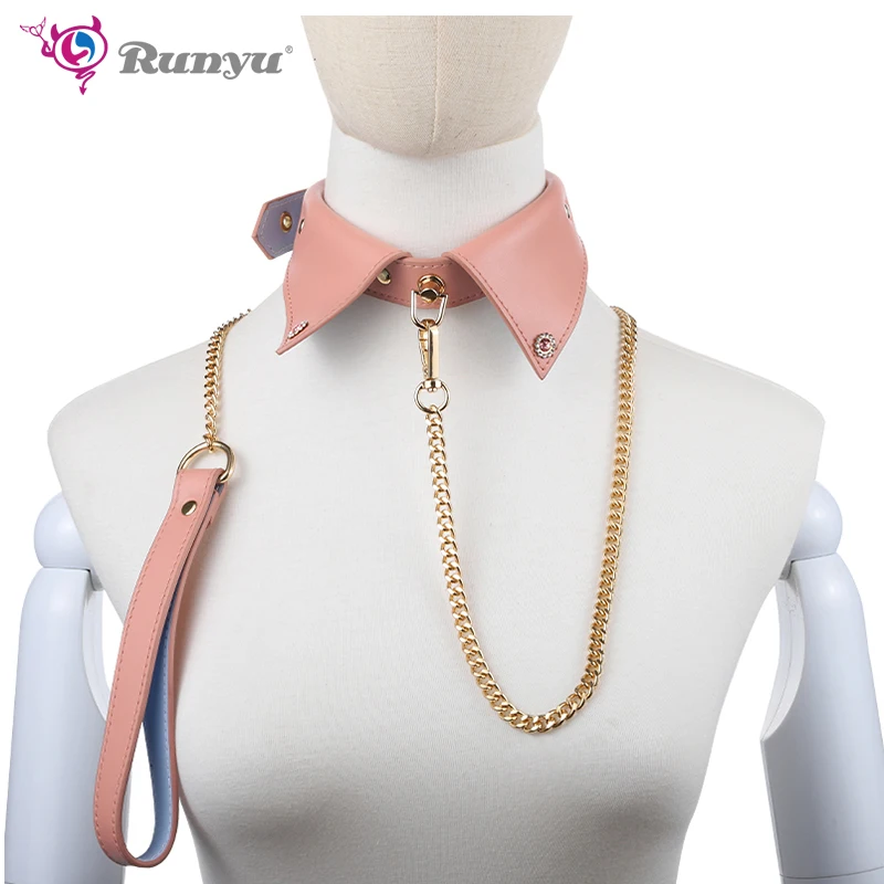 Ошейник и поводок для собак из ПУ кожи ограничитель шеи со стальной цепочкой