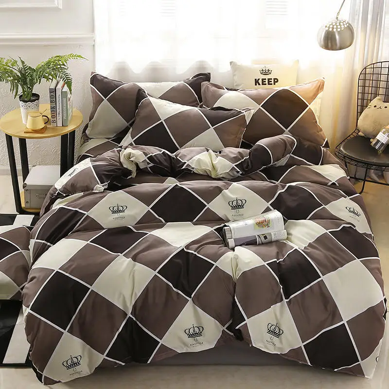 

Four-piece Duvet Cover Bed Sheet Sheet Home Textile and Bedding Solid Color Gray Bedspread Cover Sheet Thickened Brushed Lattice