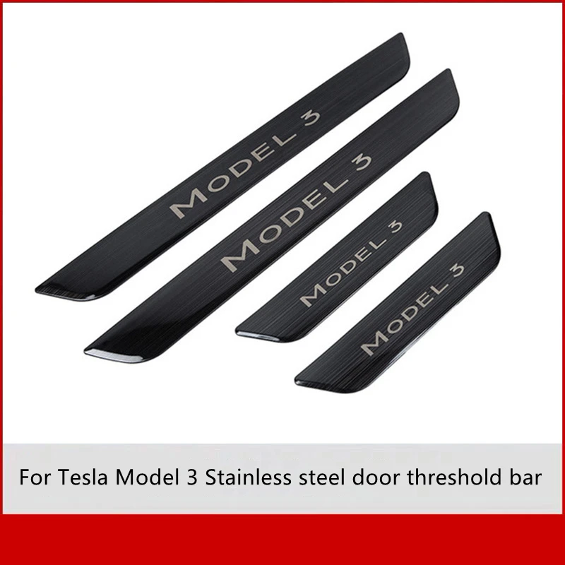 

2PCS For Tesla Model 3 Stainless Steel Door Sill Bar Front Door Rear Door Welcome Anti-stepping Plate Car Tuning Accessories
