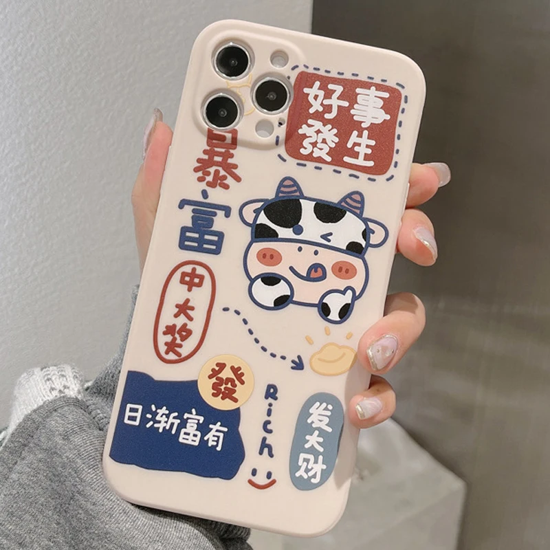 

luck cattle letter Good things happen phone case for iphone 7 8 plus 12 mini 11 pro max xs max x xr silicone cute cover capa