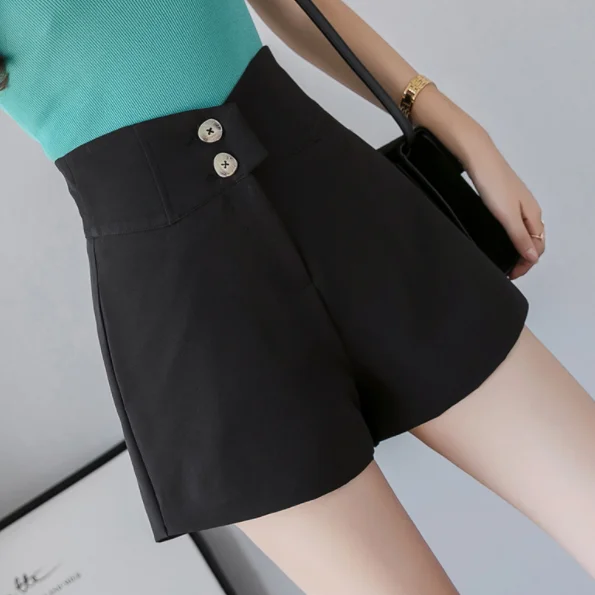 Шорты женские на пуговицах с завышенной талией тонкие свободные короткие штаны в