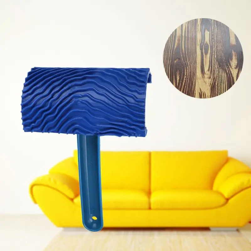 

Multifunctional Wood Grain Wall Decorative Paint Roller Brush Blue Handle Tool Household Use DIY Easy to Operate Paint