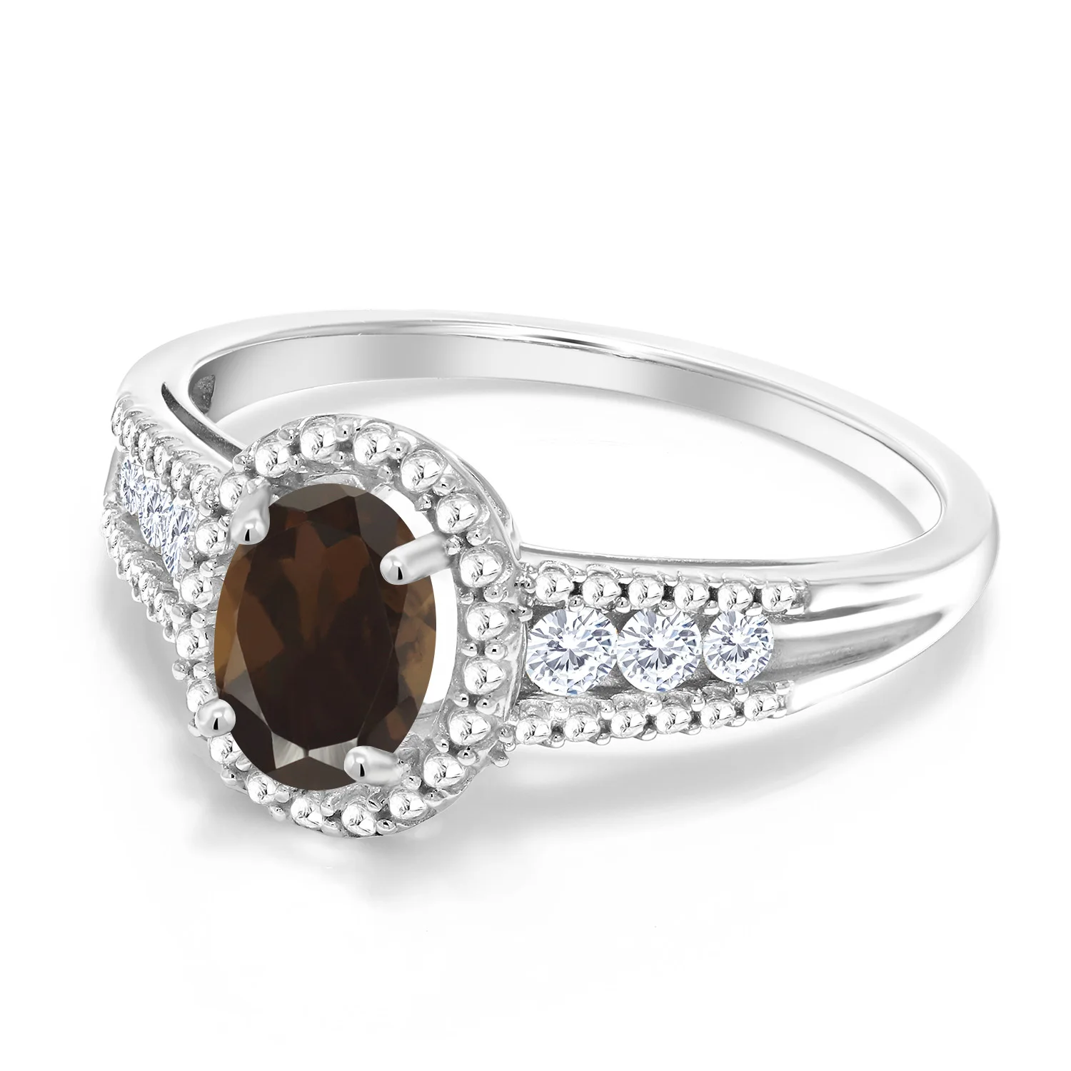 0 99 карат овальное коричневое дымчатое кварцевое белое сапфировое кольцо из