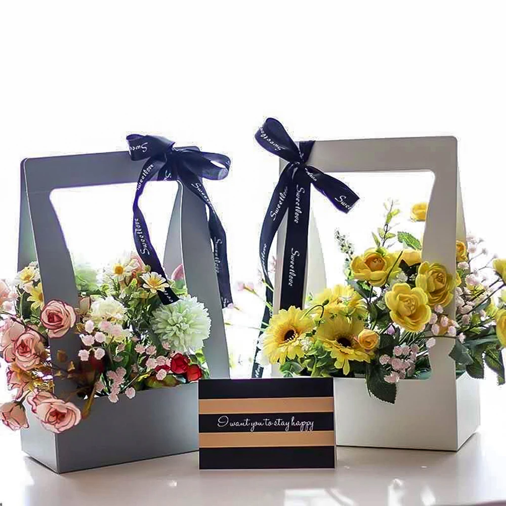 5Pcs High Quality Portable Flower Box Large Florist Packaging Box Foldable Flower Arrangement Vase Wedding Decor Paper Gift Bags
