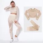 Комплект Спортивный Женский, Топ с длинным рукавом, леггинсы для бега, бесшовный