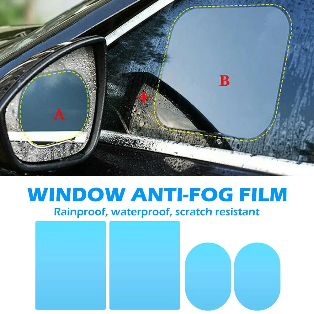 

4pcs Car Side Rearview Mirror Waterproof Anti-Fog Film Side Window Glass Film Can Protect Your Vision Driving On Rainy Days