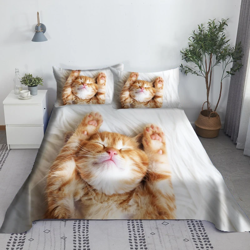 

Lovely Cat Bed Sheet Set Bed Sheets And Pillowcases 3d Bedding Digital Printing Flat Sheet 100% Polyester Bedding Set