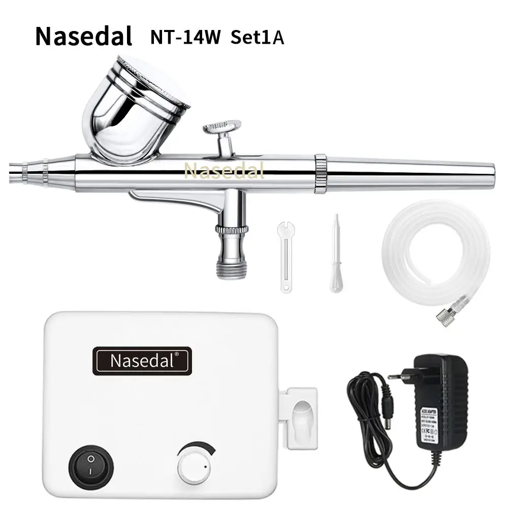 Nasedal NT-14, мини-Аэрограф Двойного действия, компрессор, набор, распылитель краски для ногтей, 0,3 мм, воздушная кисть, макияж, тело, тату, искусство, краска, инструмент - Цвет: NT-14W-1A