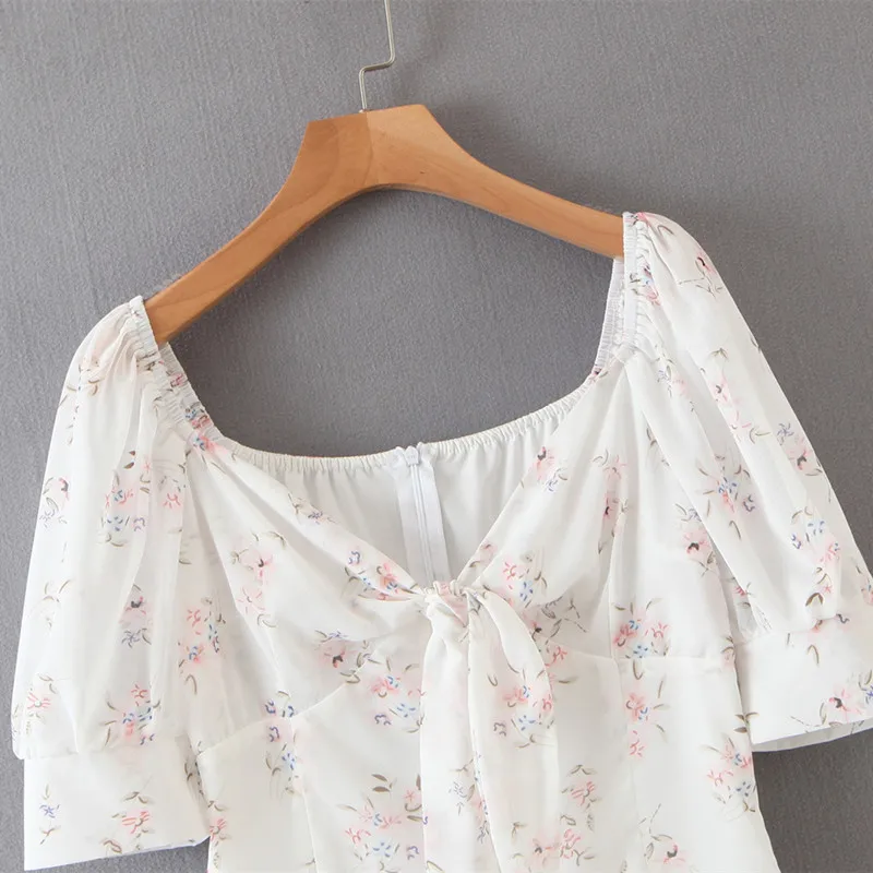 Женское летнее платье с квадратным вырезом коротким рукавом | Женская одежда