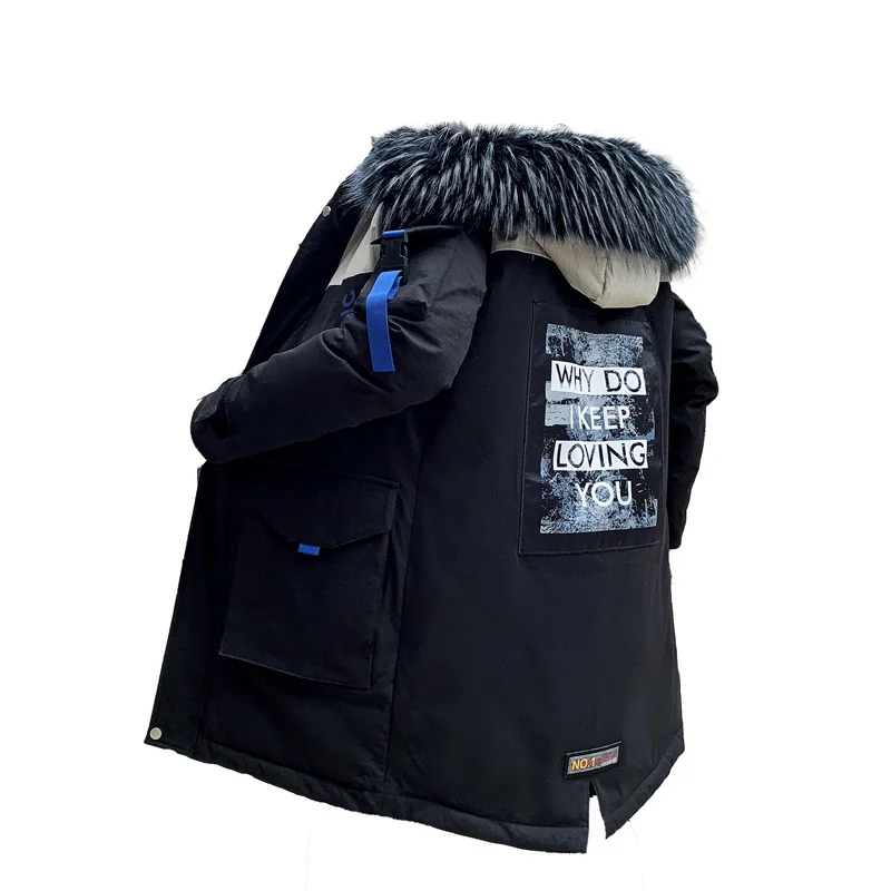 

Winter Warm trend thickened Parka stand Fur collar padded jacket men mid-length Outerwear Coats Streetwear Overcoats Hombre
