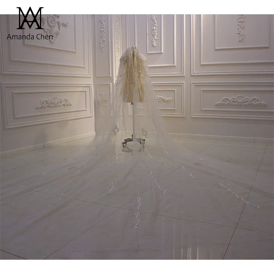 Однослойная блестящая Длинная фата Аманда|Свадебные вуали| |