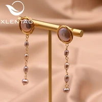 xlentag natural high quality freshwater pearls drop earrings long chain women anniversary party gifts boho luxury jewelry ge0737