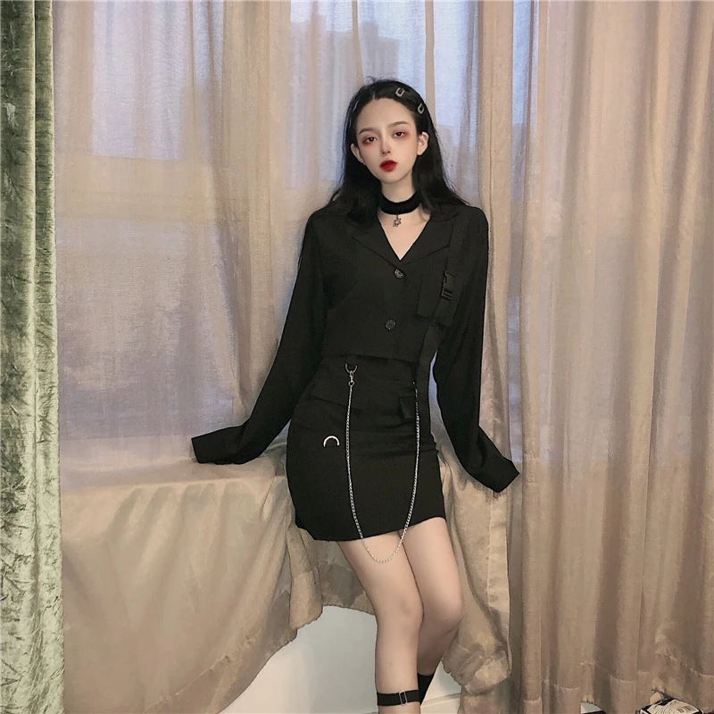 Женский винтажный комплект из двух предметов Черный Уличный кроп топа с