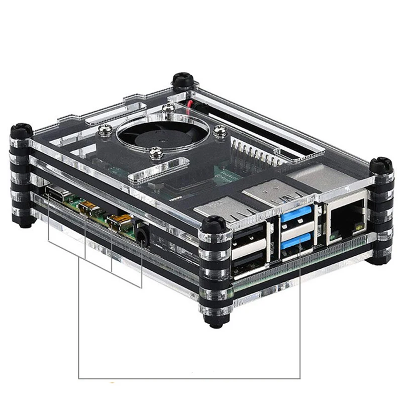 Акриловый прозрачный/прозрачный и черный чехол для Raspberry Pi 4 Модель B с