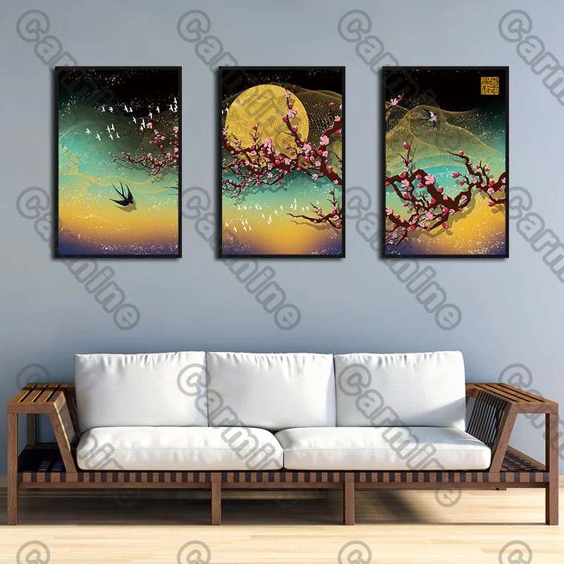 

Poster Yellow Round Moon Landscape Plant Canvas Painting and Prints Wall Art Pictures Decoration for Living Room 3Pcs Frameless