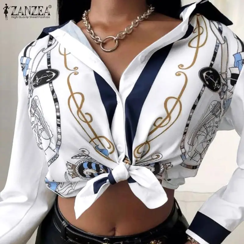 

Блузка ZANZEA Женская с длинным рукавом, повседневная винтажная рубашка с принтом, в богемном стиле, на пуговицах, праздничная пляжная туника, ...