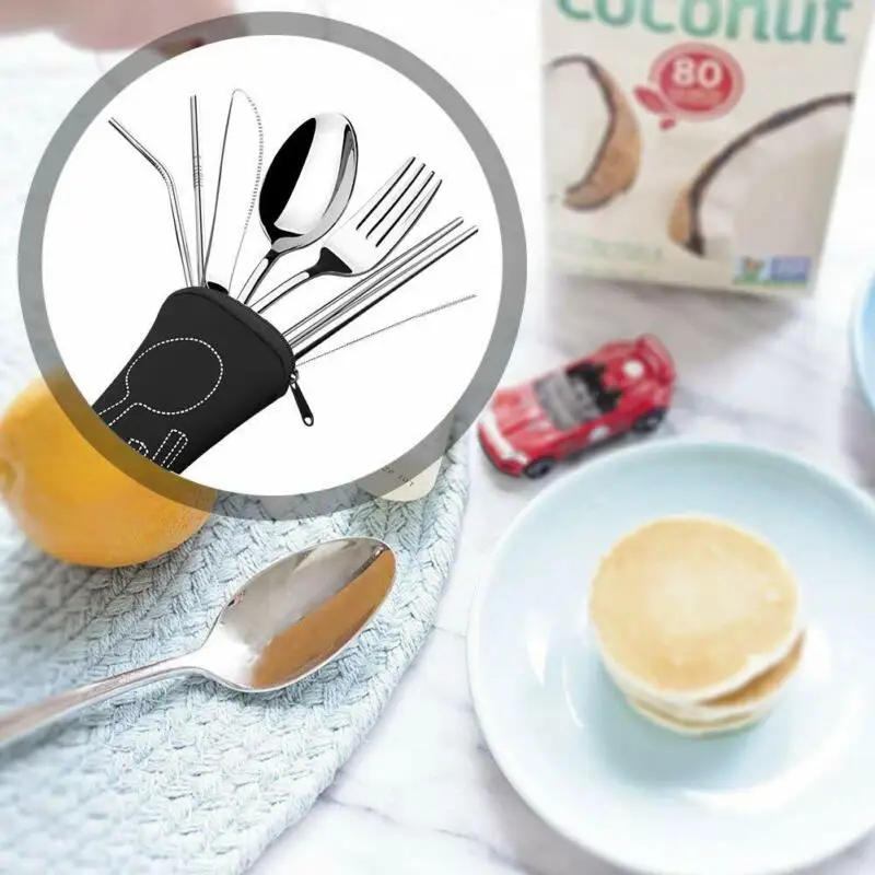 7 шт. набор столовых приборов из нержавеющей стали для путешествий Ложка Вилка