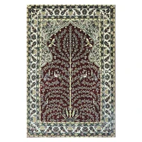Hand Knotted Tree of Life Silk Rug Oriental Classic Red Hand Woven Silk Carpet 2x3 Foot