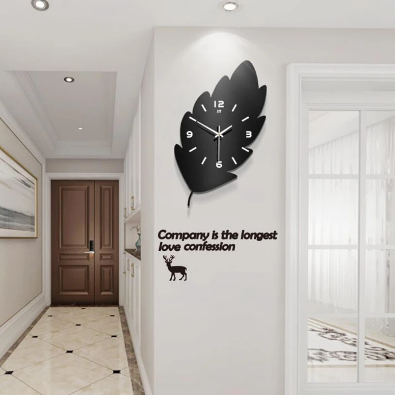 

Leaf Shaped Modern Design Wall Clock Home Decor Metal Watch Art Hanging Decoration for Living Room Silent Mechanism