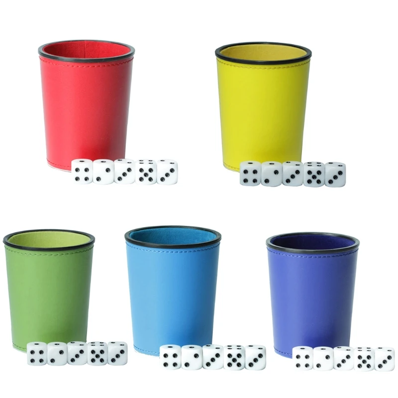 

2022 New Leather PU Dice Cup Party Board Game Bar KTV Entertainment Dice Box with Dices