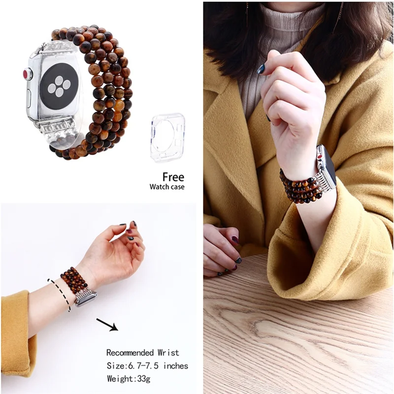 LuReen натурального камня бирюзы Эластичная лента для наручных часов Apple Watch серии 1/2/3, 42 мм, 38 мм, версия браслет ремешок для наручных часов iwatch, 4/5 40 мм 44 мм