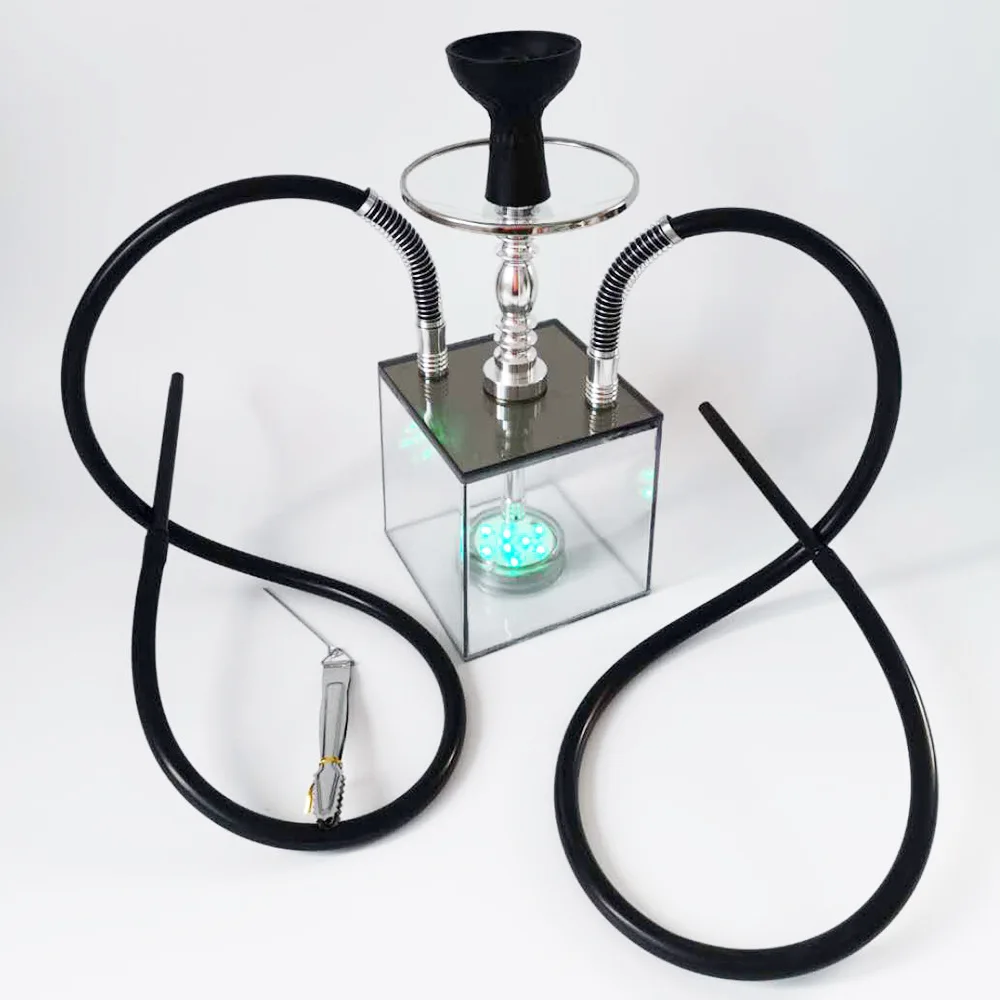 

Arab Acrylic Double Tube hookah shisha comprehensive With LED light Chicha Narghile Tube Hookah Narguile Smoking Accessories