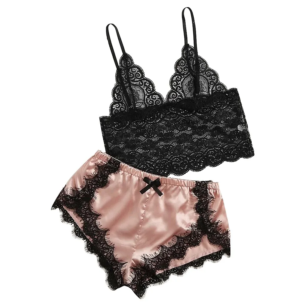 

Ladies satin lace see-through lace sexy lingerie Ladies suspenders lace satin open back sexy lingerie set 40*