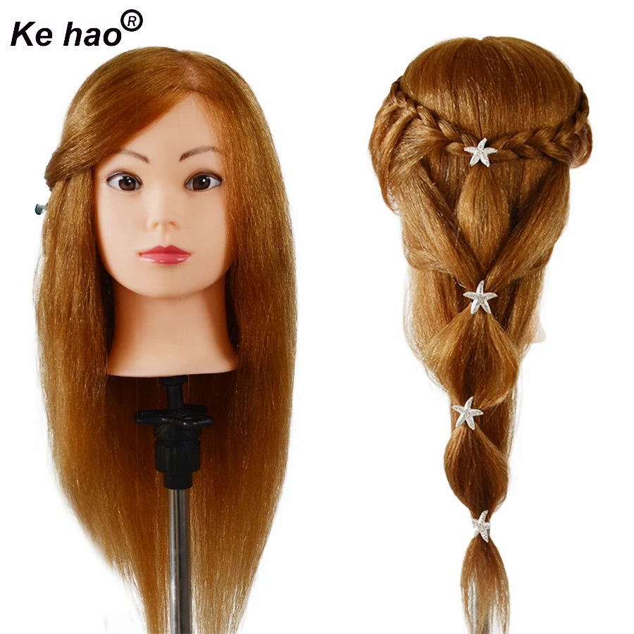 100% Real Hair Gold Color Mannequin Head For Sale 18inch Long Hair Doll Head Used For Color Curl  Hot Tong  Hairstyle Practice