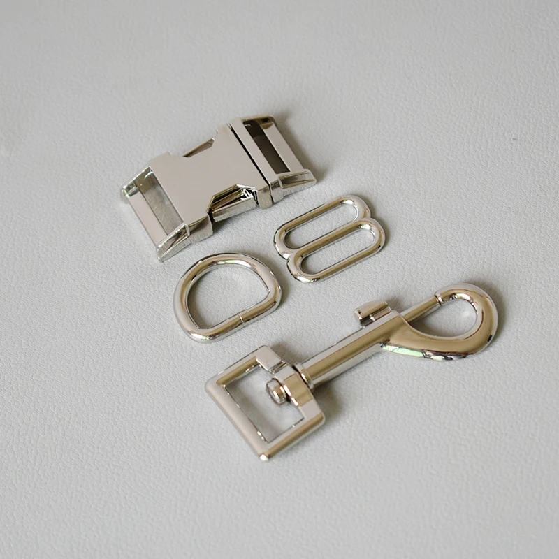 Juego de correas de cintur&oacute;n con anillo en D de Metal, hebilla de Liberaci&oacute;n lateral, gancho de resorte para collar de perro, accesorios de correa, plata, 20mm, 100-0