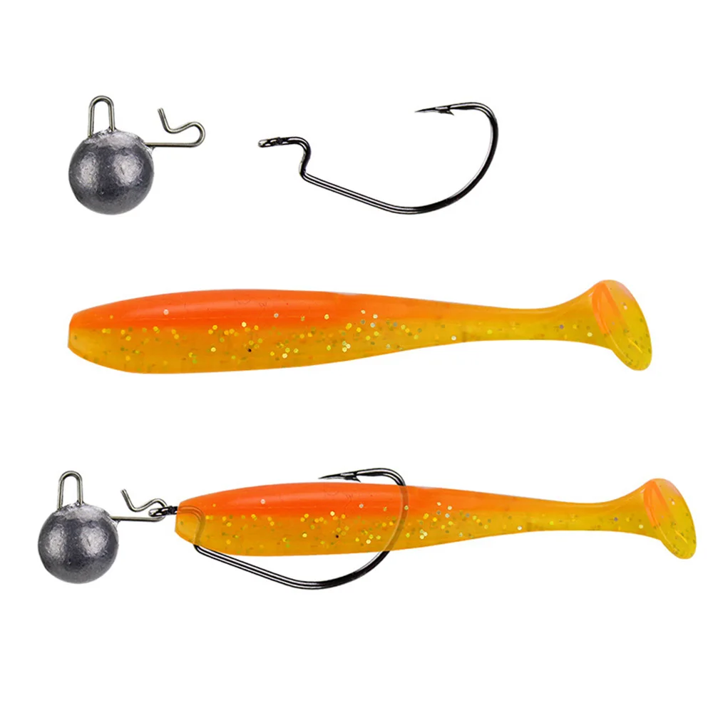 

FISH Soft T Fishing Lure Set 25pcs Silicone Baits with Lead Jig Head Fishhook Offset Hooks Worm Carp Fishing Tackle Kit