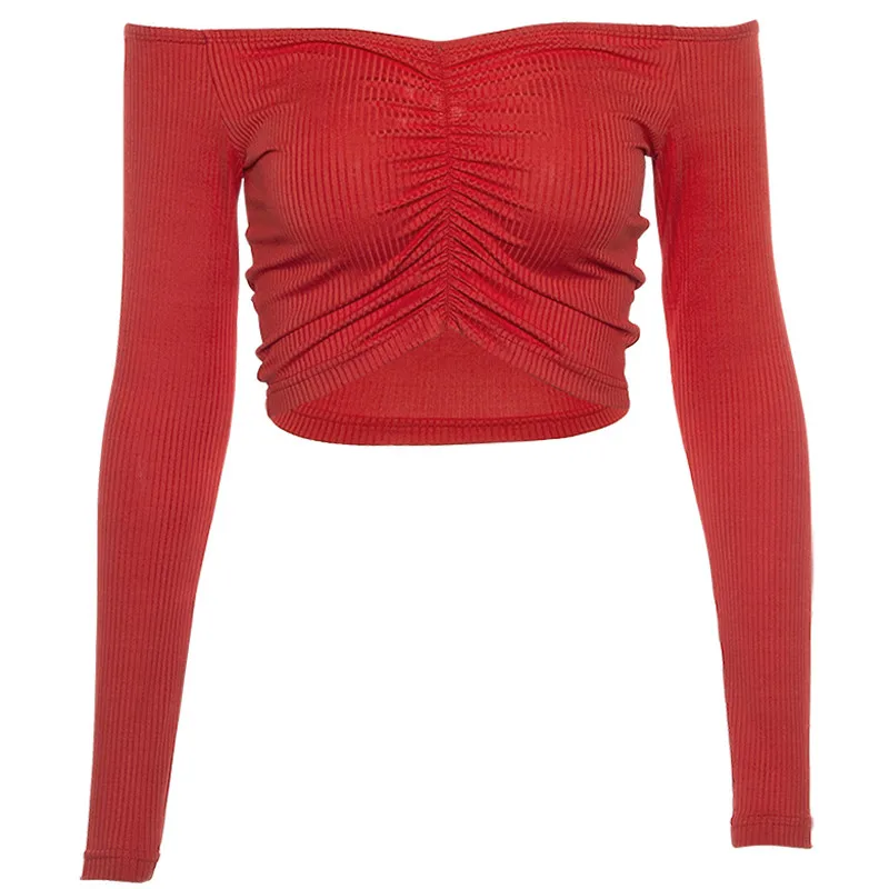 Блузка женская с открытыми плечами элегантная рубашка длинным рукавом и