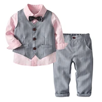 boys bow tie gentleman suit pink long sleeved shirt vest trousers birthday and party four piece children clothing high quality