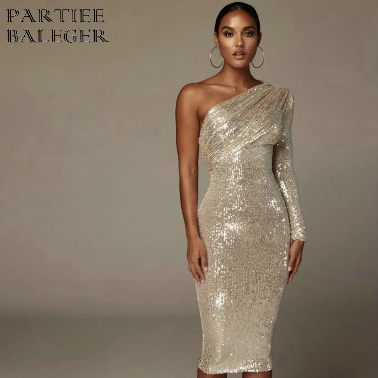 Блок питания PB New In Роскошная сверкающая расшитые блестками с сетки одна рукавом