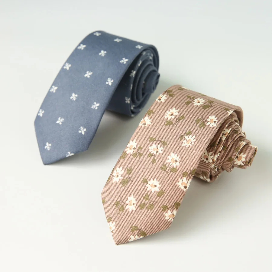 

Linbaiway 6cm Cotton Neck Tie for Men Slim Tie Floral Printed Necktie Shirt Narrow Cravat Party Formal Neckties Custom LOGO