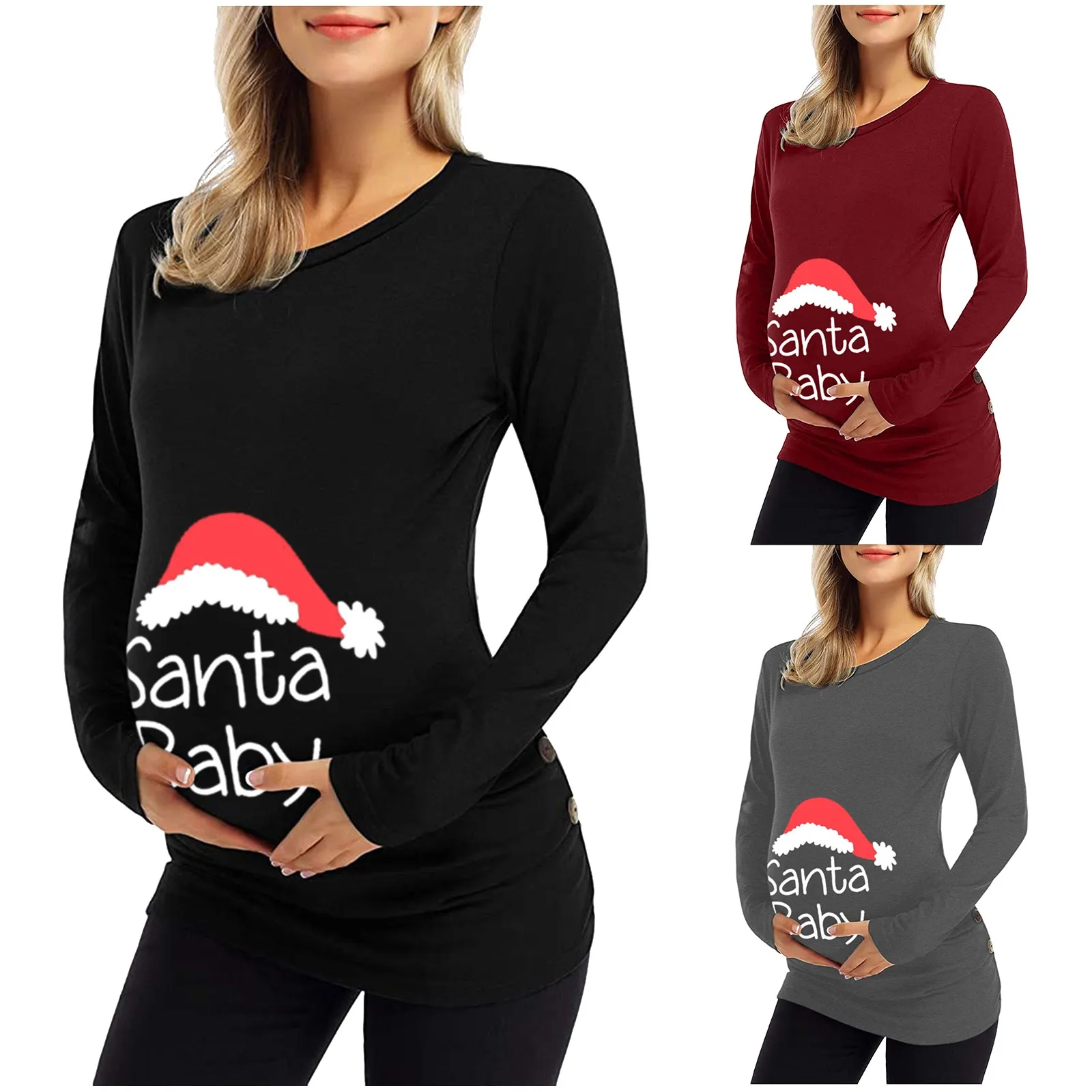 

Christmas Womens Maternity Tees Pregnancy Casual T-shirt Long Sleeve Santa Claus Baby Letter Print T Shirt Tunic Top Mom Clothes