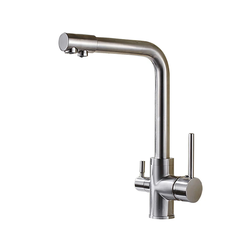 Brushed nickel Современный латунный золотой кухонный кран, смесители, двойная ручка, золотой, 3 варианта раковины, кран для холодной и горячей очистки воды, B3350 - Цвет: Brushed nickel