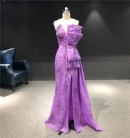 real photos newest high quality customized purple strapless sleeveless heavy beadings mermaid floor length party evening dress
