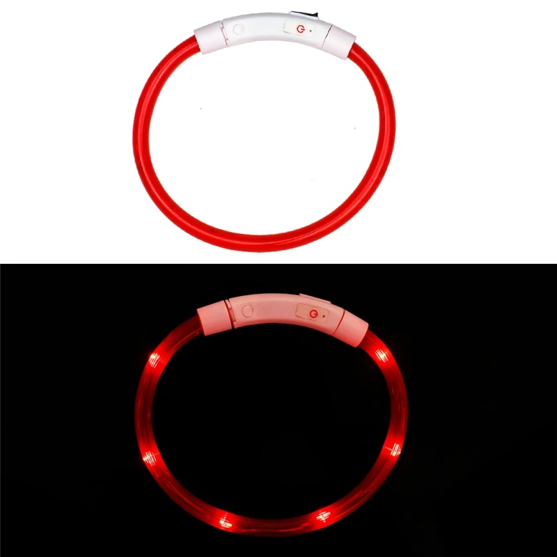 Red C 3 вида стилей usb зарядка Регулируемый ошейник для собак светодиодный перезаряжаемый ночной мигающий светящийся пластиковый ПВХ однотонный ошейник для кошек - Цвет: Red C