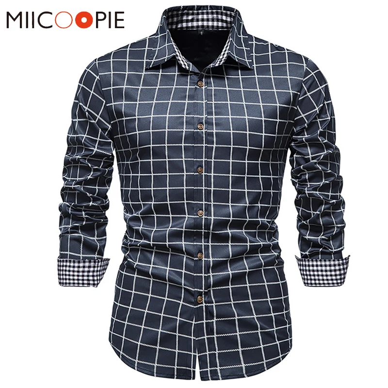 

Men's Business Plaid Shirts 2021 Fashion Long Sleeve Social Blusa Masculina Dress Shirt For Men Vintage Streetwear Chemise Tops